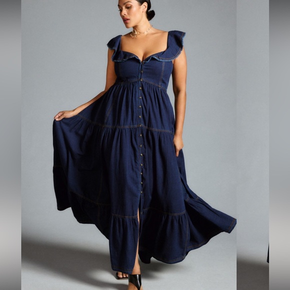 Anthropologie Dresses & Skirts - Anthropologie 1X Pilcro Sweetheart Flutter Sleeve Maxi Denim Dress EUC